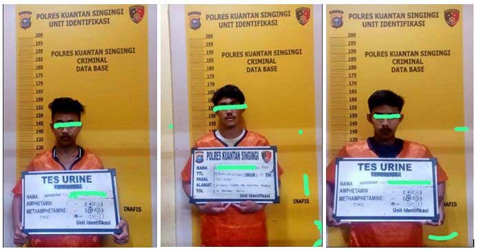 Tiga terduga pelaku yang diamankan polisi. (tribratanews.riau.polri.go.id)