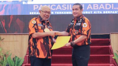 Ketua MPW Pemuda Pancasila Riau, H Arsadianto Rachman dan Ketua Bidang Kaderisasi MPN Pemuda Pancasila, Yahya Abdul Habib