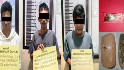 Tiga pemuda dan barang bukti yang diamankan polisi. (ist)