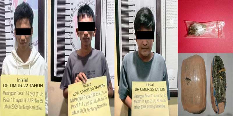 Tiga pemuda dan barang bukti yang diamankan polisi. (ist)