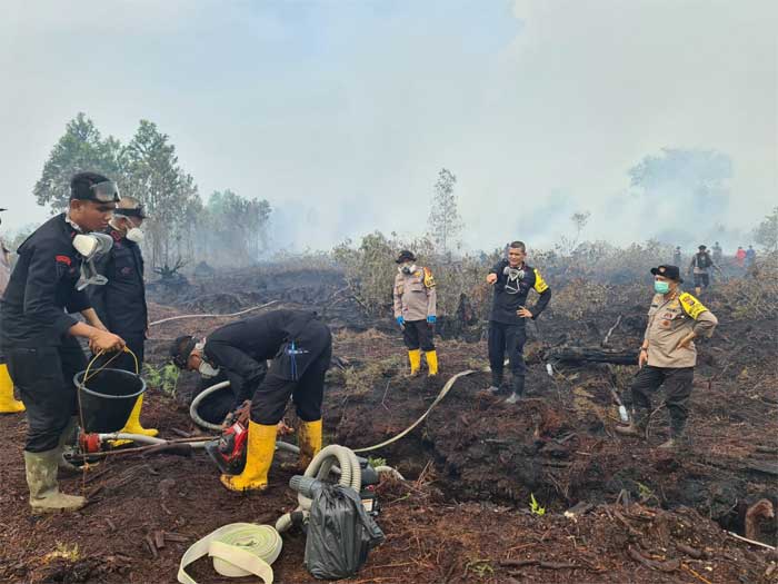 Petugas gabungan padam api di kawasan hutan