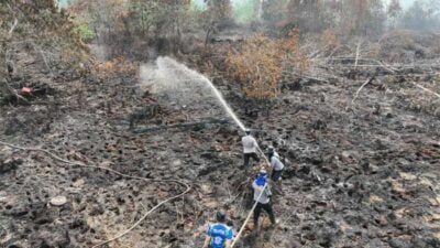 Petugas gabungan padamkan api di lahan yang terbakar