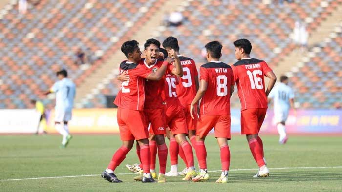 Pemain Indonesia selebrasi usai cetak gol. (pssi)