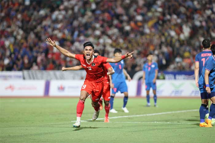 Pemain Indonesia selebrasi usai cetak gol. (pssi)