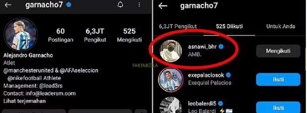 Dua pemain saling follow di instagram