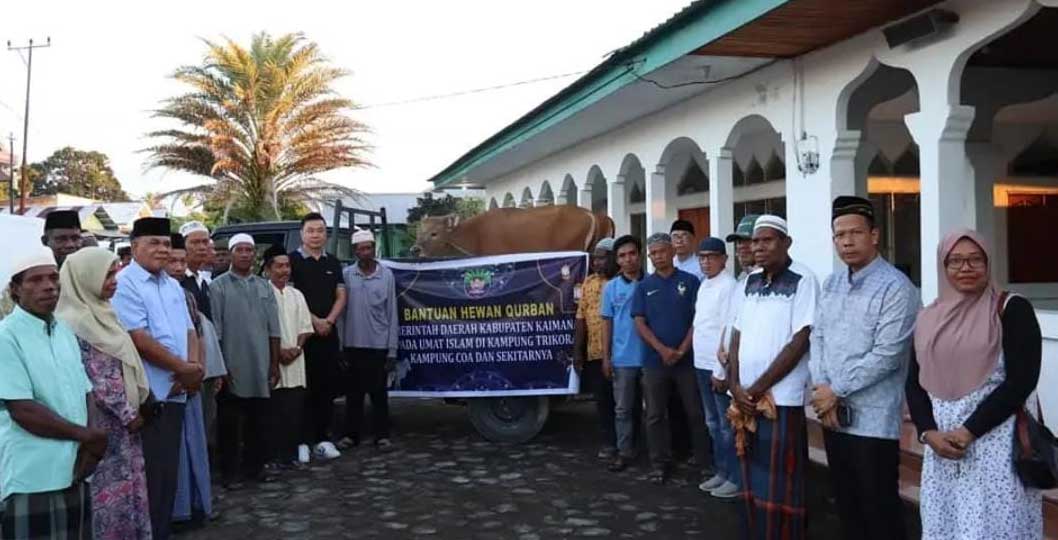 Bupati Freddy Thie serahkan bantuan hewan kurban pada masyarakat.