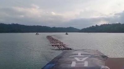 Kayu yang dihanyutkan ke sungai, diduga berasal dari Pangkalan, Limapuluh Kota, Sumbar. (riau.go.id)