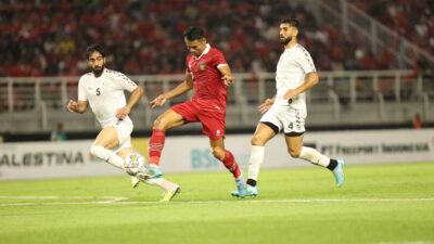 Pemain Indonesia saat laga persahabatan dengan Palestina. (pssi)
