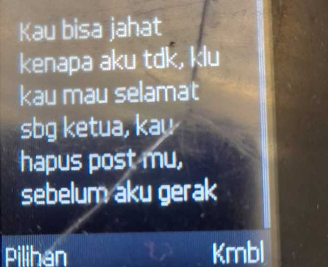 Ancaman yang diterina Ketua Alkowar lewat pesan singkat