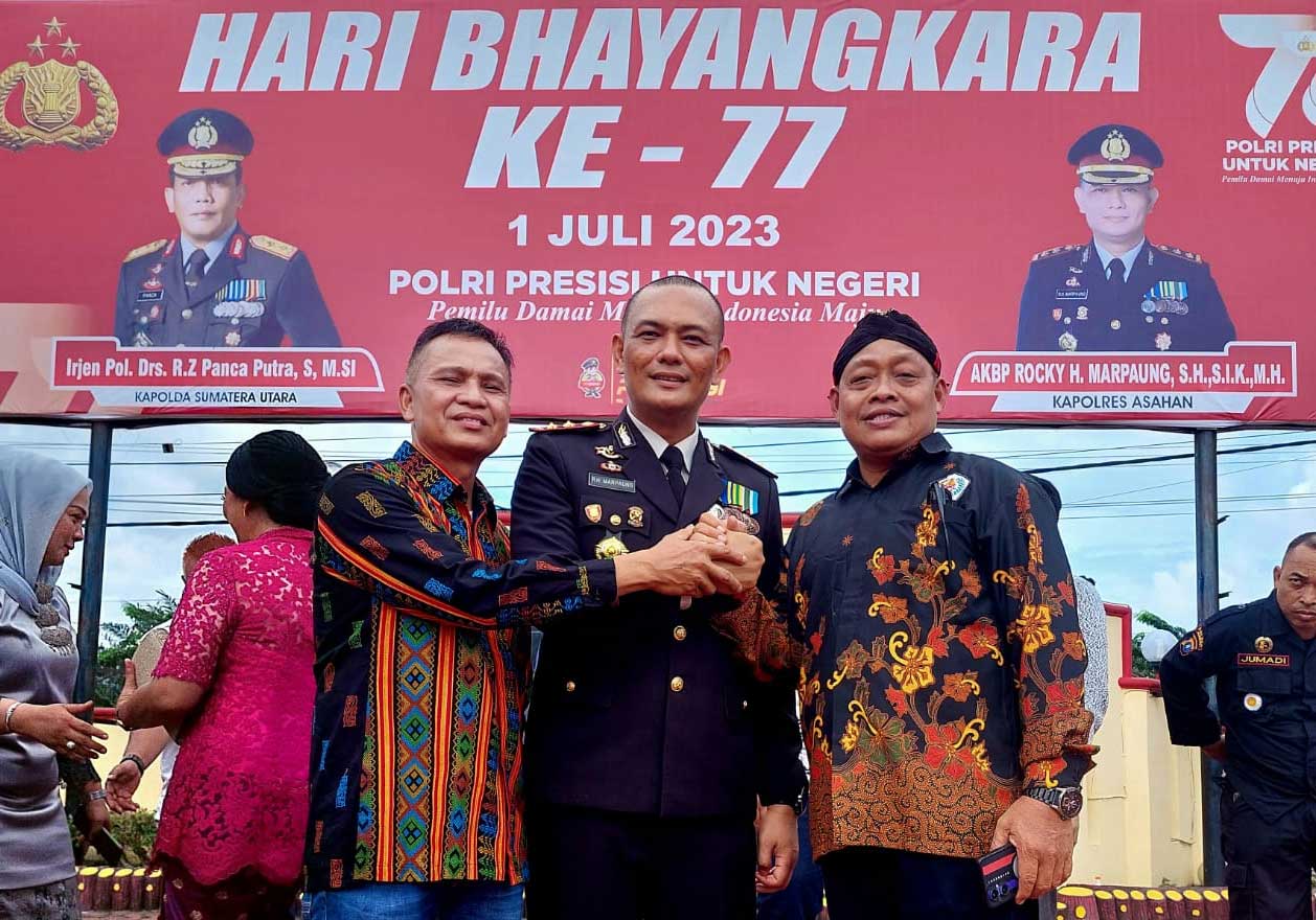 Pimpinan markas cabang Laskar Merah Putih hadiri peringatan HUT Bhayangkara ke-77 di Polres Asahan