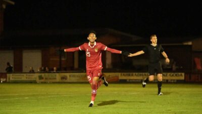 Aulia Rahman selebrasi usai cetak gol