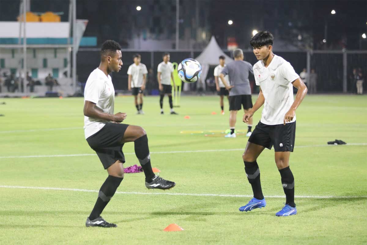Pemain Indonesia mantapkan persiapan jelang laga perdana Piala Dunia U-17. (pssi)