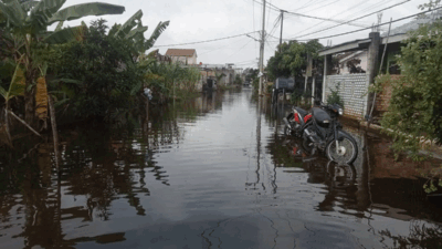 Perumahan Griya Bumi Lestari, Kelurahan Balai Agung, Kecamatan Sekayu, Kabupaten Musi Banyuasin, Sumatera Selatan tergenang banjir