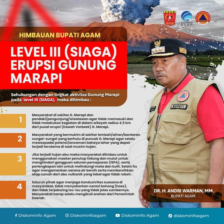 Imbauan Bupati Agam terkait status Gunung Marapi