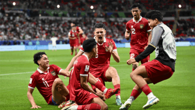 Pemain Indonesia selebrasi usai cetak gol ke gawang Irak. (pssi)