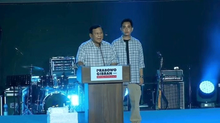 Prabowo dan Gibran sampaikan pidato. (detikcom)