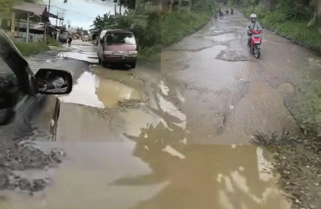 Jalan yang rusak parah di Nias
