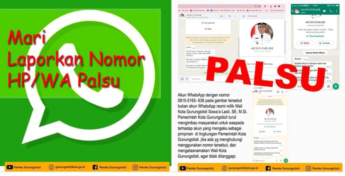 Nomor WhatsApp palsu yang mengatasnamakan Wali Kota Gunungsitoli