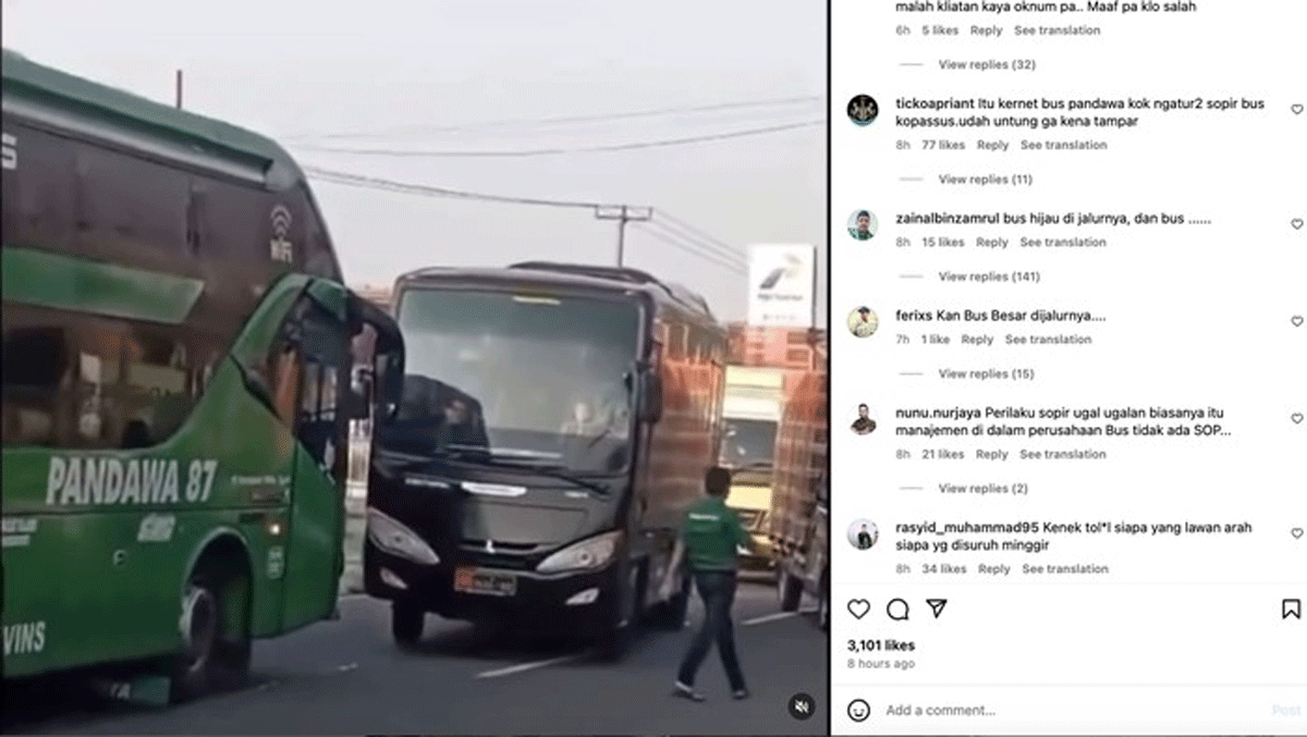 Bus Pandawa 87 yang dipaksa mundur oleh mobil Koppasus. (detikcom)