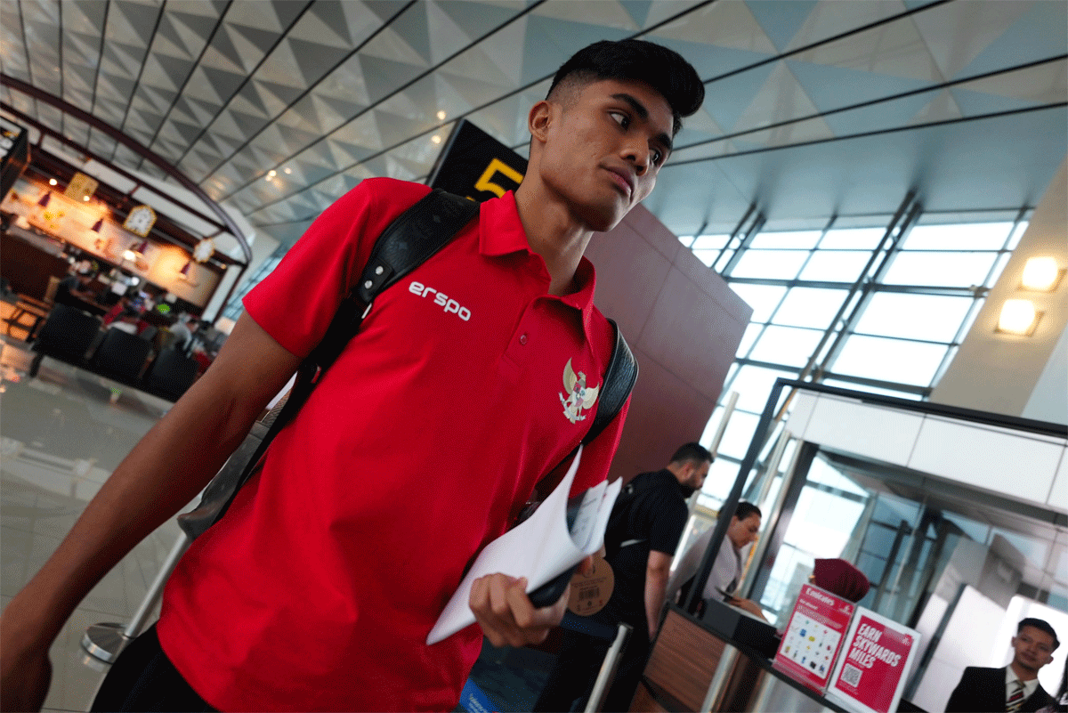 Ramadhan Sananta di Bandara Soekarno-Hatta jelang terbang ke Dubai. (pssi)