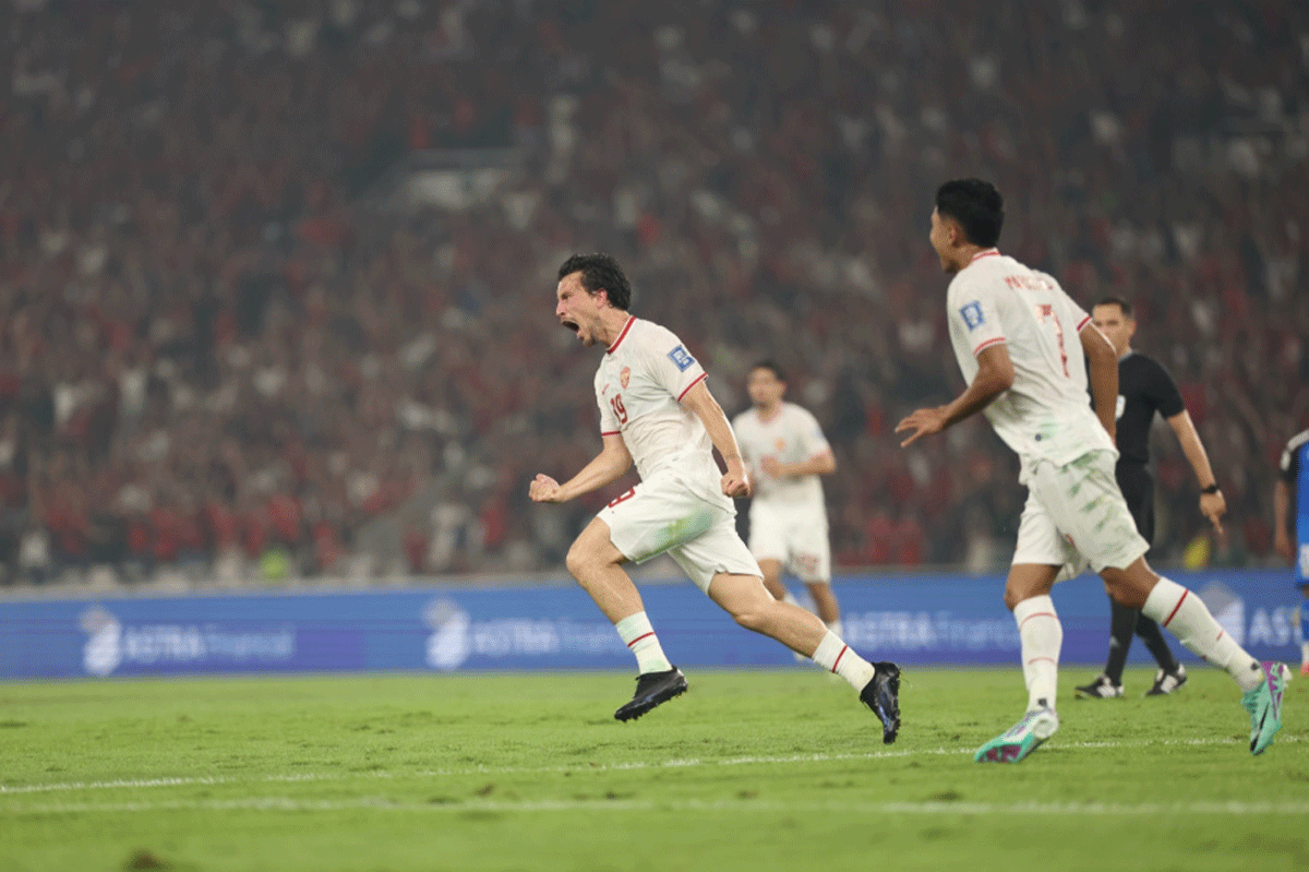 Pemain Indonesia selebrasi usai cetak gol. (pssi)