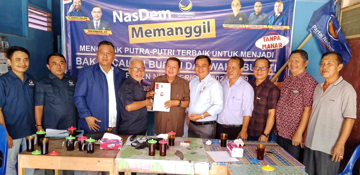 Faozonolo Zai daftar ke Partai NasDem sebagai bakal calon Wakil Bupati Nias damping Alinuru Laoli. Dia daftar di Sekertariat DPD Partai Nasional Demokrat, Senin (1/7/2024).