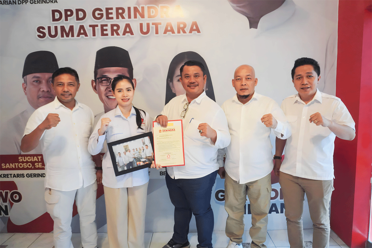 Dewan Pimpinan Pusat (DPP) Partai Gerindra melalui tim penjaringan DPD Partai Gerindra Sumatera Utara serahkan rekomendasi untuk maju dalam pemilihan Wali Kota Gunungsitoli pada pasangan Sowa'a Laoli-Martinus Lase.
