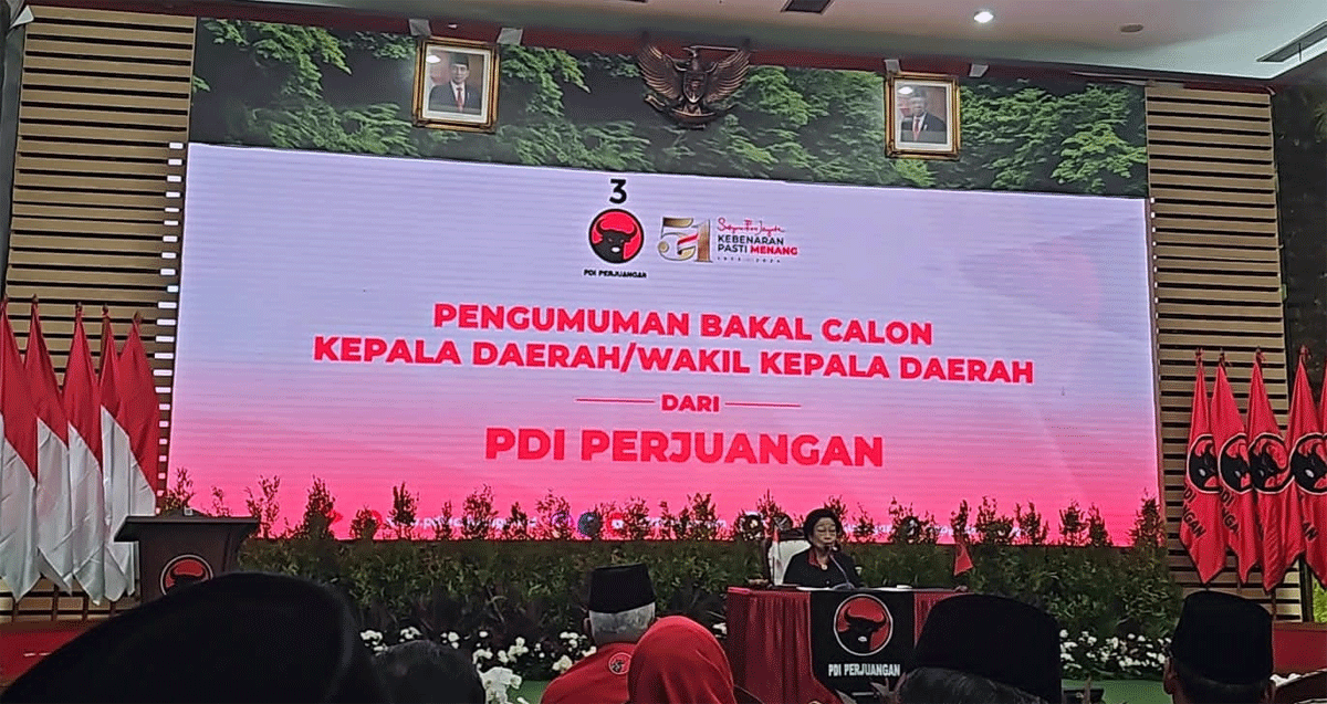 Ketua Umum Partai Demokrasi Indonesia Perjuangan (PDIP) Megawati Soekarno Putri mengumumkan calon kepala daerah Pilkada 2024 yang terdiri dari 305 daerah dan 12 provinsi.