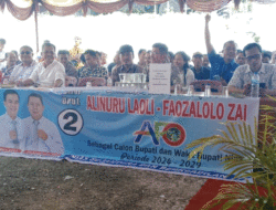 Usai Dapatkan Nomor Urut 2, Pendukung Paslon Alinuru Laoli-Faozanolo Zai Bentengkan Spanduk