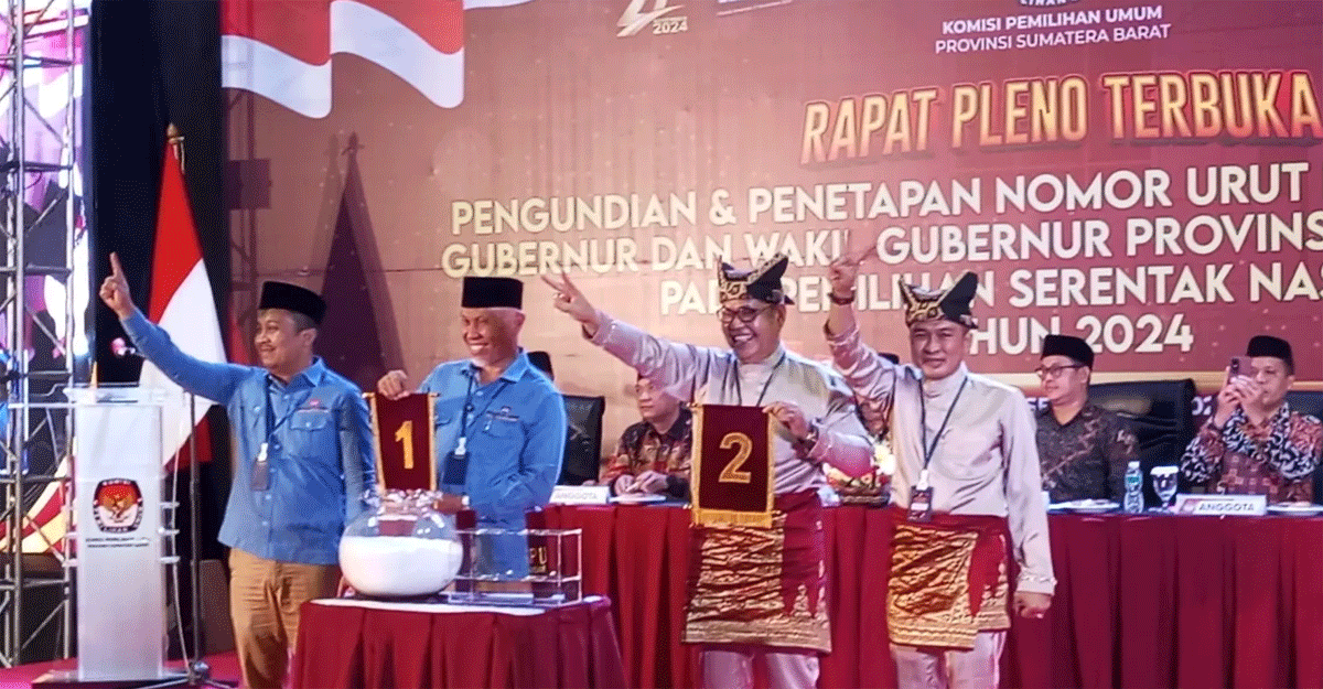 Paslon gubernur dan wakil gubernur Sumbar miliki nomor urut masing-masing.