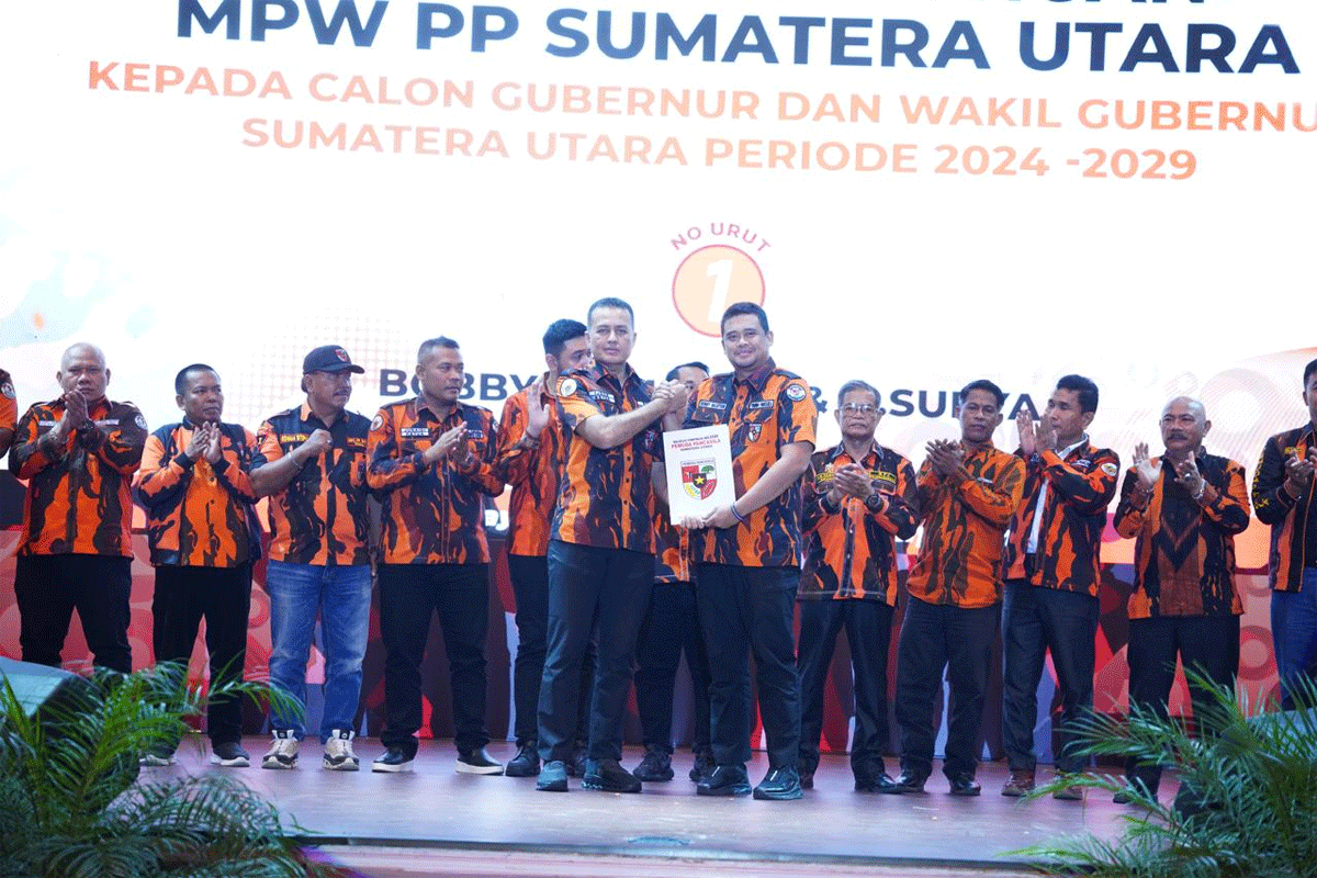Ribuan kader ormas Pemuda Pancasila (PP) Sumatera Utara mendeklarasikan dukungan kepada calon Gubernur-Wakil Gubernur Sumut nomor urut 1, Bobby Nasution-Surya
