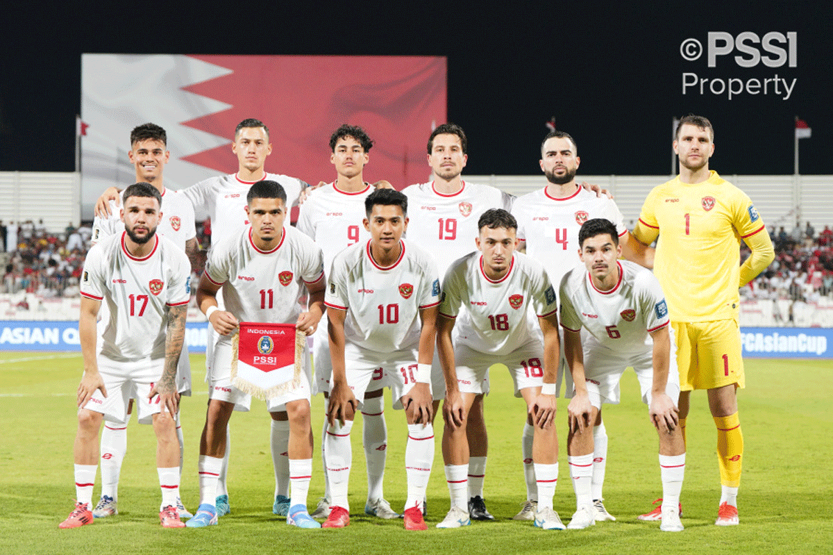 Pemain timnas Indonesia ketika hadapi Bahrain.