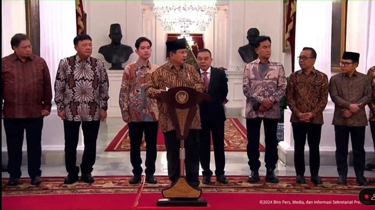 Presiden Prabowo Subianto saat mengumumkan Kabinet Merah Putih. (Foto: YouTube Sekretariat Presiden)