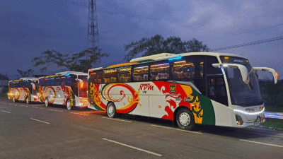 Bus NPM yang melintasi lintas Timur Sumatera yang menghubungkan Riau dan Jambi. (Chandra Pratama)