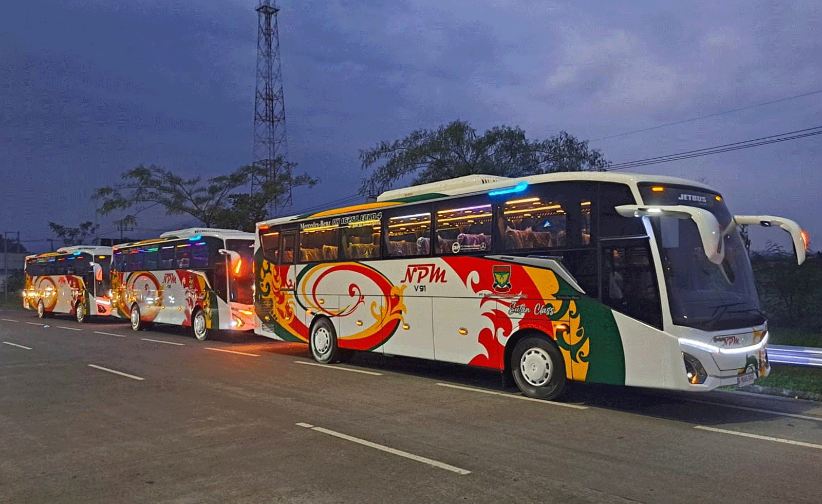 Bus NPM yang melintasi lintas Timur Sumatera yang menghubungkan Riau dan Jambi. (Chandra Pratama)