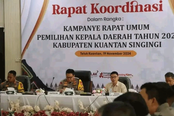 Kepala Kepolisian Daerah (Kapolda) Riau, Irjen Muhammad Iqbal kunjungan kerja ke Kabupaten Kuantan Singingi (Kuansing) dan menggelar rapat koordinasi terkait kampanye rapat umum pilkada.