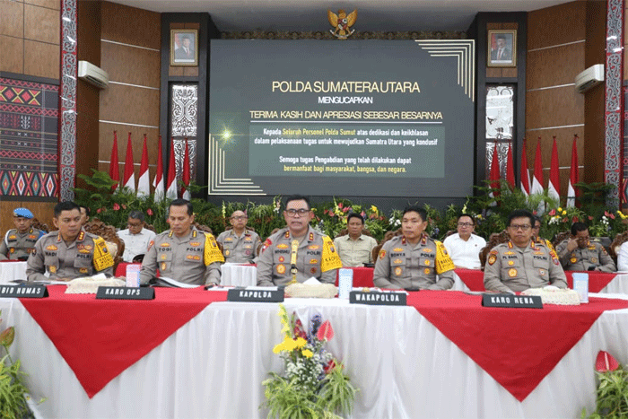 Polda Sumatera Utara paparkan keberhasilannya dalam refleksi akhir tahun 2024 dengan tema hadirkan polisi transparan, akuntabel dan professional, Jumat, (27/12/2024) di Aula Tribrata, Medan.