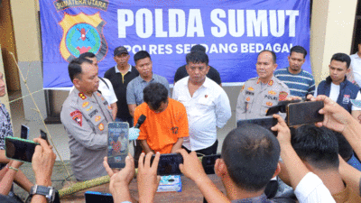 Satuan Reskrim Polres Sergai gelar press release kasus siswi SMP ditemukan tidak bernyawa di dalam karung, Senin (16/12/2024).