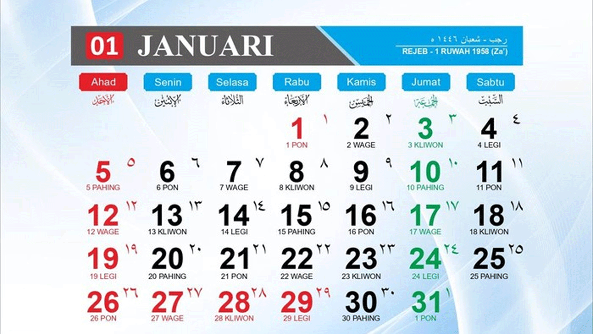 Kalender Januari 2025