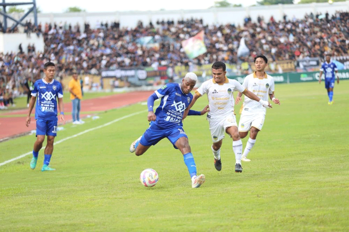 PSPS Pekanbaru tumbang 0-1 dari PSIM Yogyakarta. Bermain di Stadion Kaharuddin Nasution, Minggu (26/1/2025). (riau.go.id)