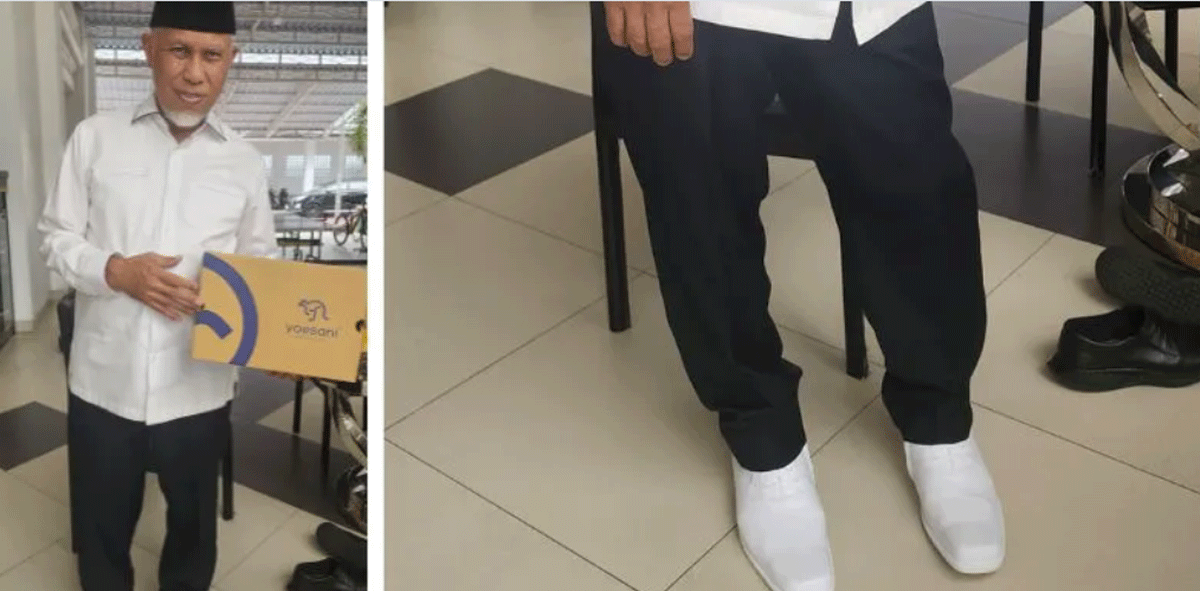 Sepatu putih yang akan digunakan Gubernur dan Wakil Gubernur Sumbar saat pelantikan di Istana Negara