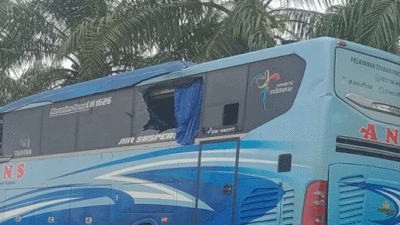Sebuah bus ANS mengalami kecelakaan tunggal di Kabupaten Batanghari, Jambi.