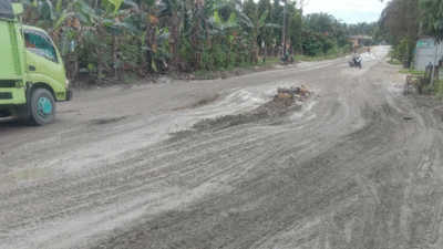 Jalan rusak di ruas Teluk-Kuantan-Pekanbaru