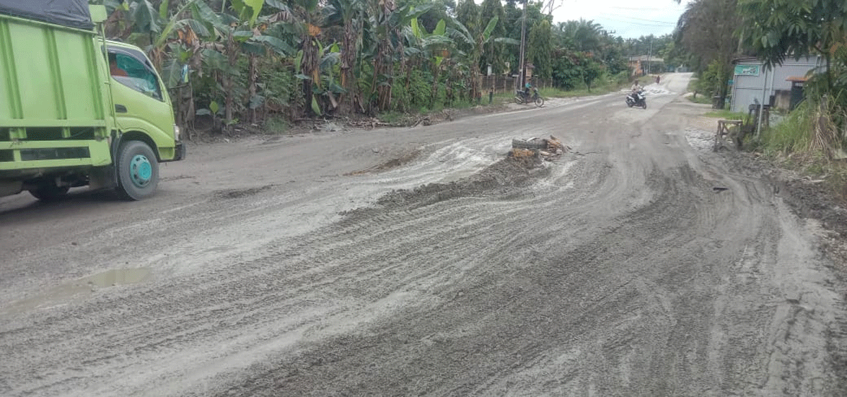 Jalan rusak di ruas Teluk-Kuantan-Pekanbaru