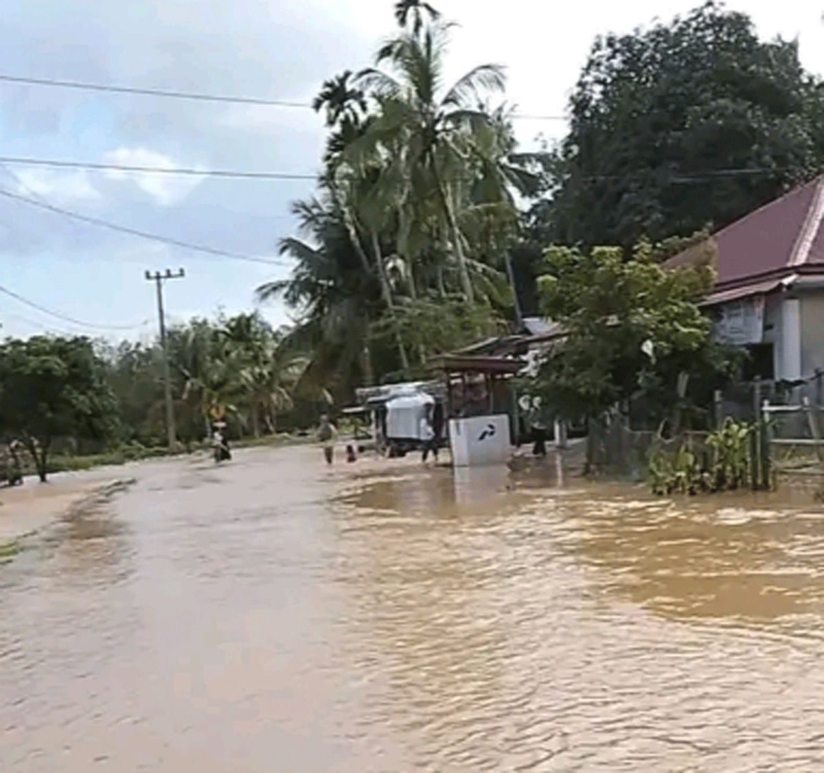Akibat hujan berkepanjangan banjir landa Kabupaten Kuantan Singingi, Riau. Pemukiman warga digenangi air di Kecamatan Kuantan Hilir Seberang, Sabtu (1/3/2025)