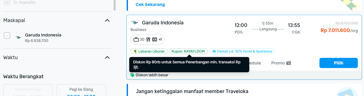 Harga tiket pesawat Padang-Jakarta