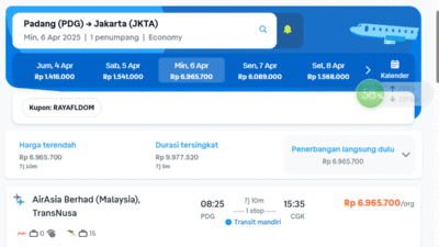 Diskon Cuma Omon-omon Alias Gadang Ota, Tiket Pesawat Padang-Jakarta Tembus Rp6 Juta