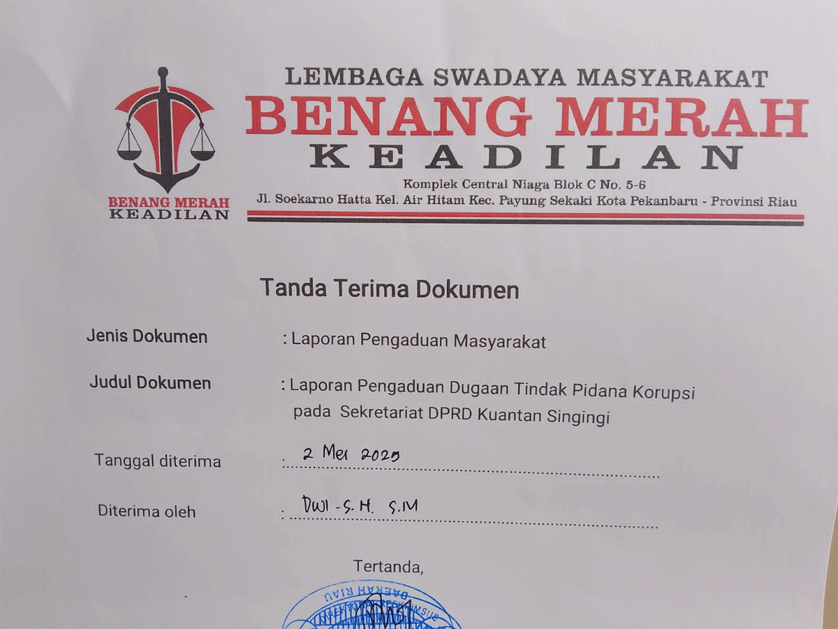 Bukti melapor ke Polda Riau