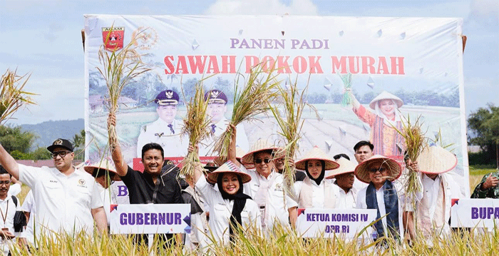 Gubernur Sumatera Barat Vasko Ruseimy dampingi Ketua Komisi IV DPR RI, Siti Hediyati Haryadi atau Titiek Soeharto dalam rangkaian kunjungan kerja ke Sumbar pada 20–22 Juni 2025. Salah satu agenda penting yang dijalankan adalah panen padi dengan menggunakan metode pertanian inovatif bernama Sawah Pokok Murah di Agam, Sabtu (21/6/2025)