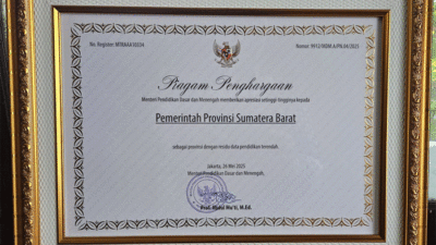 Penghargaan untuk Pemprov Sumbar